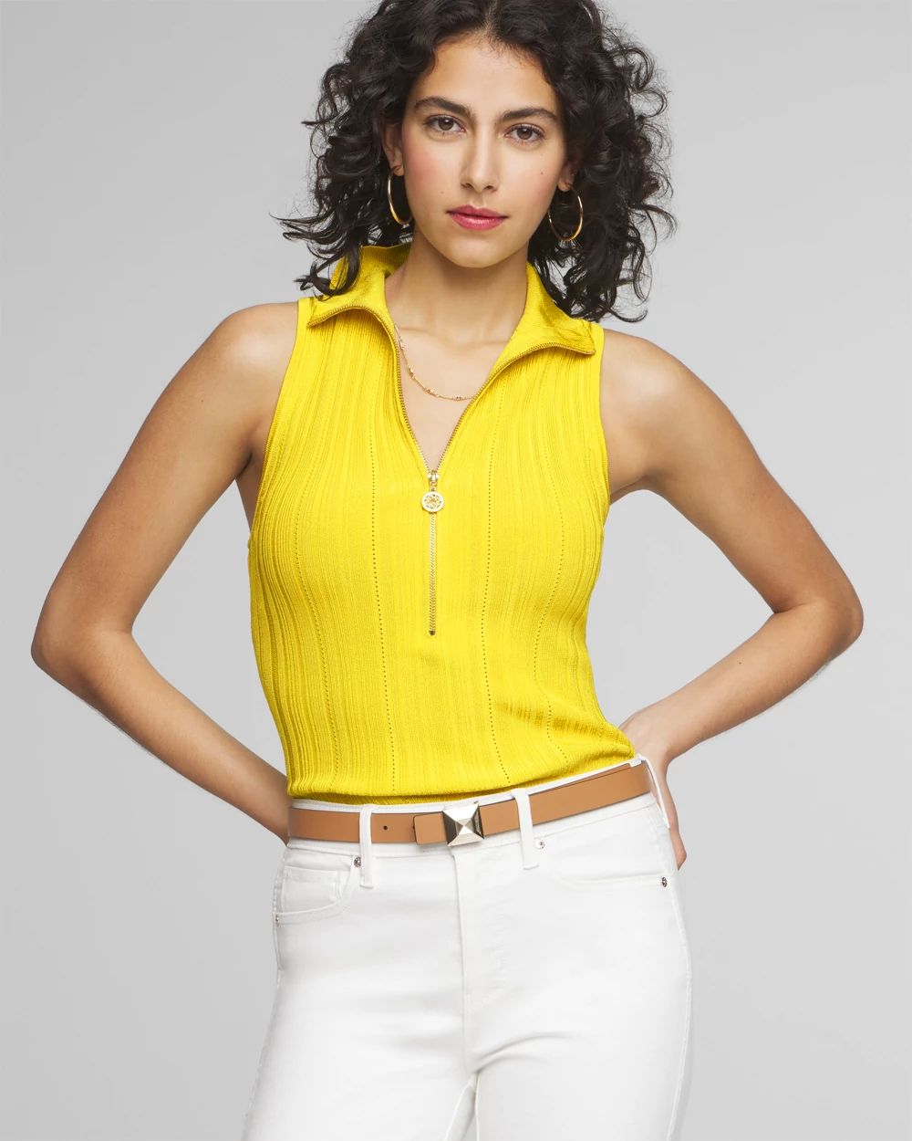 Half Zip Rib Halter Sweater Tank